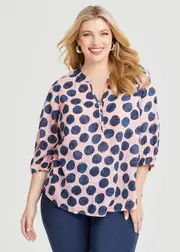 [Virtuelle] Taking Shape Cotton Ink Spot Top Size 20 in Pink Icing / Navy - Plus Size Women's Clothing Pink Icing / Navy