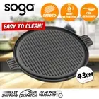SOGA 43cm Round Ribbed Cast Iron Frying Pan Skillet Fry Griddle Grill Cooktop