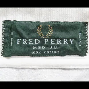 英國時尚品牌Fred Perry白色無肩線拼接短袖POLO衫 英國製