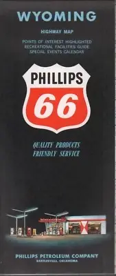 1962 Phillips 66 Road Map: Wyoming Highway Map NOS