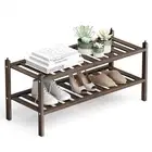 Dranixly Shoe Rack,2-Tier Bamboo Stackable Shelf Storage Organizer for Entryw...