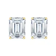 7Ct Emerald Lab Created Moissanite Solitaire Stud Earrings 14K YellowGold Plated
