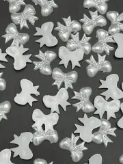 48 pcs Mini White Ribbon Bow Resin Flatbacks Embellishments 13mm