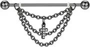 [Niaspi] 14G Tassel Chain Industrial Barbell Earrings for Women Men Unisex Stainless Steel CZ Cross Skull Tassel Drop Cartilage Industrial Earrings Black Enamel Helix Conch Industrial Piercing Jewelry