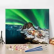 TUMOVO ‌Paint by Numbers for Adults Aurora Borealis Northern Lights Art Kit DIY Scandinavian Landscape Canvas for Home Decor Relaxation Stress Relief 16x20 Inch‌