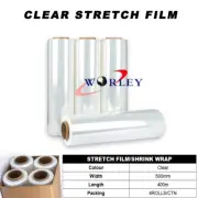 Clear Hand Stretch Film 500mm x 400m for Pallet Carton Shrink Wrap 4 Rolls