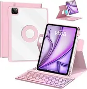 iPad Air 6th Gen 11-inch 2024 Rotating Case with Keyboard, Magic Detachable Case Cover with Colourful Backlit Keyboard,Pencil Holder, Compatible with iPad Air 5th/4th Gen, iPad Pro 11 inch,Pink
