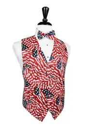Patriotic Stars and Stripes Tuxedo Vest and Bowtie
