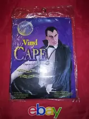 VINTAGE DEADSTOCK Vinyl Vampire Cape Black Halloween Costume 45" NEW N PACK