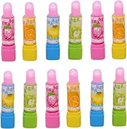 12 Pcs Cute Fruit Lipstick Style Pencil Erasers Novelty Lipstick Style Rubbers Retractable Erasers for Party Favors School Student Prizes Gift Filling