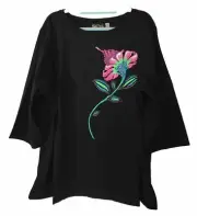 Bob Mackie Wearable Art Top Womens Plus Size 3X Black 3/4 Sleeve Cotton Blend