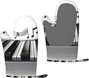 Piano Music Symbol Oven Mitts Set of 2 Heat Resistant Silicone Oven Gloves with Soft Lining Non-Slip Kitchen Cooking Mitt Long Waterproof Potholders Kitchen Essentials