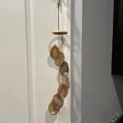 Polished Sliced Agate Stone Geode Wind Chime Nature Colors - Wood Hanger