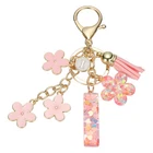 Alphabet I Tassel Cherry Blossom Initial Letter Keychain (Pink, Pack of 1)