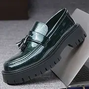 Men's Dress Loafers Slip-Ons Tassel Shoes Lug Sole British Office Career PU Leather Height Increasing Loafers Black Green Spring Fall