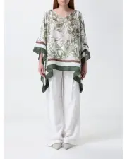 Brunello Cucinelli Silk Leaf Print Blouse Relaxed Fit Women Green Tops
