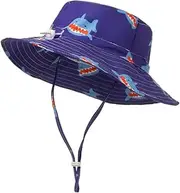 [Ipetboom] Fun Boys and Girls Wide Brim Hat Cartoon Fisherman Chin Strap for Baby Blue