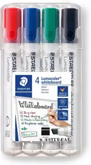 Staedtler Lumocolor Whiteboard 351B Chisel Tip Marker, Assorted (Pack of 4)
