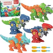 Yakiter 4 Pack Take Apart Dinosaur Toy, Educational Building Dinosaur Toy for 3 4 5 6 7 Year Old Kid Boy Girl, STEM Toy Birthday Gift Children Learning Construction Toy with Hand Drill Tool