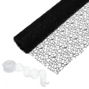 Flower Wrapping Mesh Paper, 15ft Floral Bouquet Craft Package with Ribbon, Black