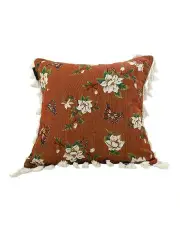 [SOGA] French Vintage Butterfly and Flower Tassel Sofa Cushion 45cm in Caramel