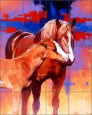 Ceramic Tile Mural Backsplash Chapman Horses Colt Equine Art RW-JTC001