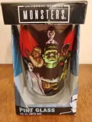 UNIVERSAL MONSTERS Pint Glass 16 OZ FRANKENSTEIN DRACULA WOLFMAN HORROR NEW RARE