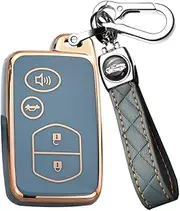 ontto TPU Car Key fob Cover Fit for Toyota Land Cruiser Prado Crown Camry Prius for Subaru ZC6 BRZ Impreza XV Legacy Forester Key case Shell Keyring Holder Bag Keychain Accessories 4 Buttons Grey A