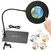 10X Magnifying Glass with Light and Stand, 144 LEDs Desk Lamp with 5 Color Te...