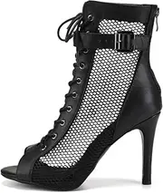 [VCIXXVCE] Women's Dance Heels Booties Black Zipper Peep Toe Ballroom 4 Inch Dance Shoes Latin Salsa Dancing Shoes