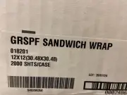 80 BOXES SYSCO 12 x 12 SANDWICH WRAP 2000CT WHITE 6785786 GRSPF (1 PALLET)