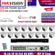 Hikvison 4K Dual Mic 8MP 4K IP Camera+DS-7616NI-Q2/16P 16CH 16POE NVR System Lot