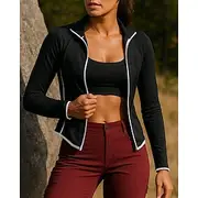 Women's Hiking Jacket Sport Jacket Outdoor Quick Dry Sweat wicking Hiking Outfits Hiking Clothes Autumn / Fall Jacket Tennis Golf Running Patchwork Black Dark