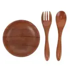 Fruit Salad Bowl Set Wood Serving Utensils Baby Reusable Container