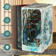 DIY Book Nook Kit 3D Wooden Puzzle Bookshelf Insert Decor with Light DIY Bant