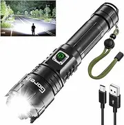 Torch, Goreit Flashlight LED Torch Rechargeable USB 15000 Lumen Handheld Torch, XHP70.2 Super Bright Tactical Flash Lights, High Powered Torches IP67 Waterproof Zoomable, for Camping Hiking Emergency