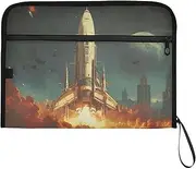 YMXFXP Expandable Filing Folder Spaceship Fire Sky, 13-Pocket Funny Cute Design with Sticky Labels, A4 Letter Size Document Organizer for Office, School, Boys, Girls