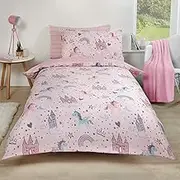 Dreamscene Unicorn Kingdom Duvet Set,2 Pieces, Single, Polycotton Polyester 50% Cotton, Blush Pink