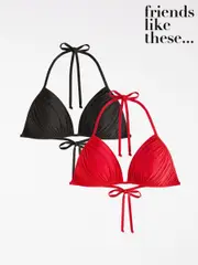 Friends Like These Black/Red Pleated Triangle Tie Back Bikini Tops 2 Pack (AT1218) | $104
