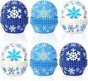 Whaline 600Pcs Winter Cupcake Liner White Blue Snowflake Paper Cupcake Wrappe...