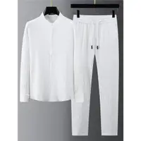 在飛比找ETMall東森購物網優惠-潮長袖春季褶皺泡泡紗男士白襯衫