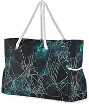 [Yoogain] Halloween Blue and Black Web Sandproof Outdoor Totes Bags with side pocketes Extra Large Weekender Perfect for Travel Pool Swim Beach Vacation Necessities, Halloween Blue and Black Web, 1 size