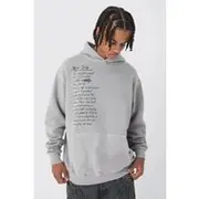 Mens Stone Oversized Washed Script Print Hoodie