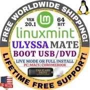 Linux MINT 20.1 USB Ulyssa Mate 64-Bit Live Boot, Full Install MAC, PC