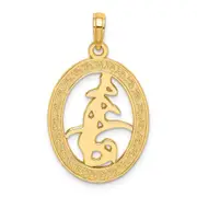 14k Yellow Gold Chinese Love Symbol In Engraved Oval Frame Charm