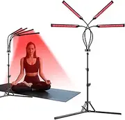 Red Light Lamp with Stand, 180 LEDs, 660 & 850 & 940 nm Infrared Lamp with 10/20/30 Min Timer, 4 Heads 360° Rotation, Infrared Light for Home/Office