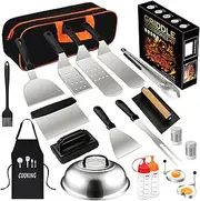 20PCS Griddle Accessories Kit, Flat Top Grill Accessories Set for Blackstone and Camp Chef, Grill Spatula Set with Enlarged Spatulas, Basting Cover, lron Smash Burger Press for Outdoor Barbecue