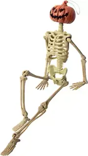 16In Halloween Posable Skeleton Pumpkin Full Body Skeleton Decor with Movable Jo
