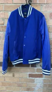 Superdry Woool Varsity Bomber jacket In Wool Blend With Leather Sleeves Size M