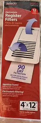 12 pack Deflecto HVAC Register Filters Electrostatic, 90 day filtration 4"x12"